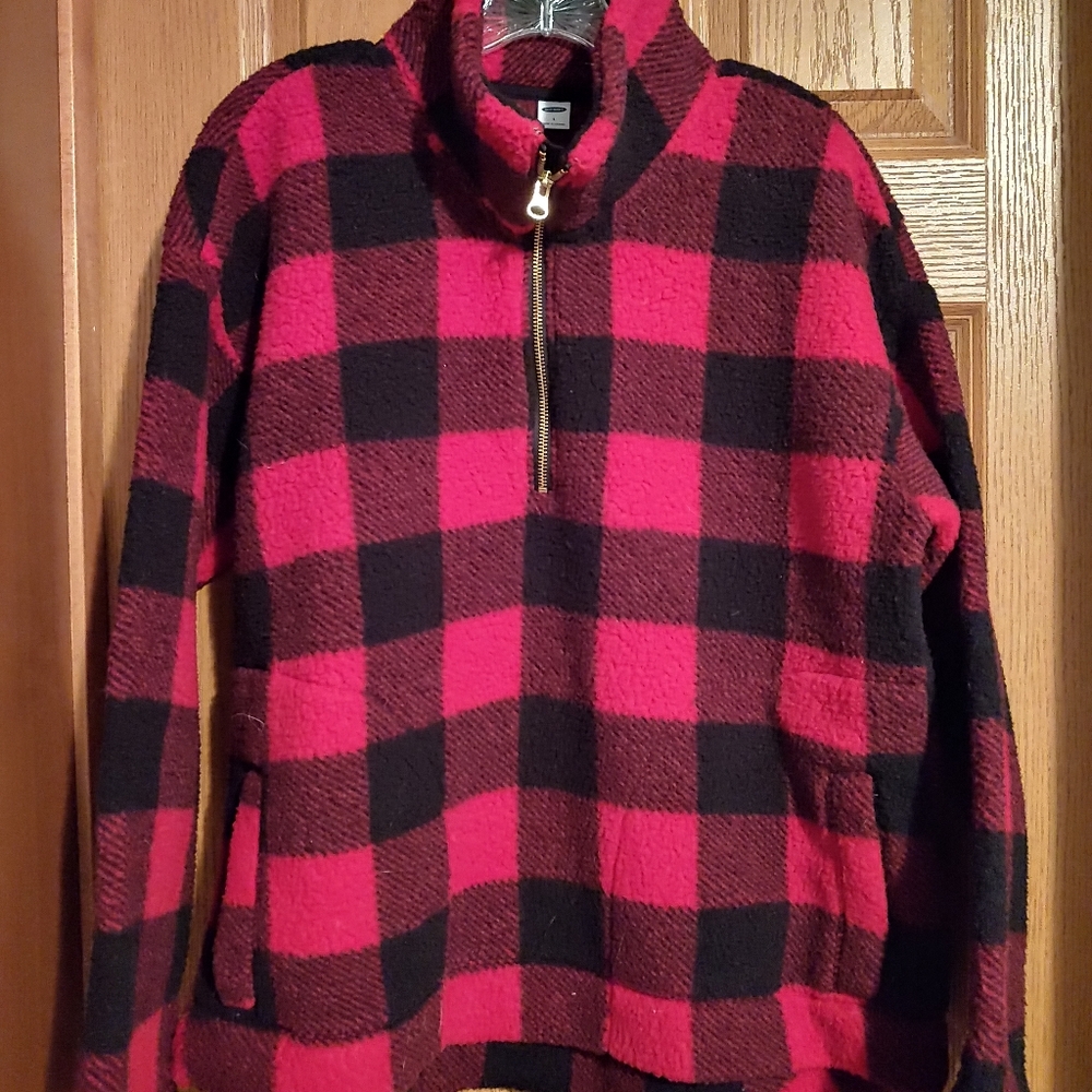 Red & Black plaid sherpa pullover
